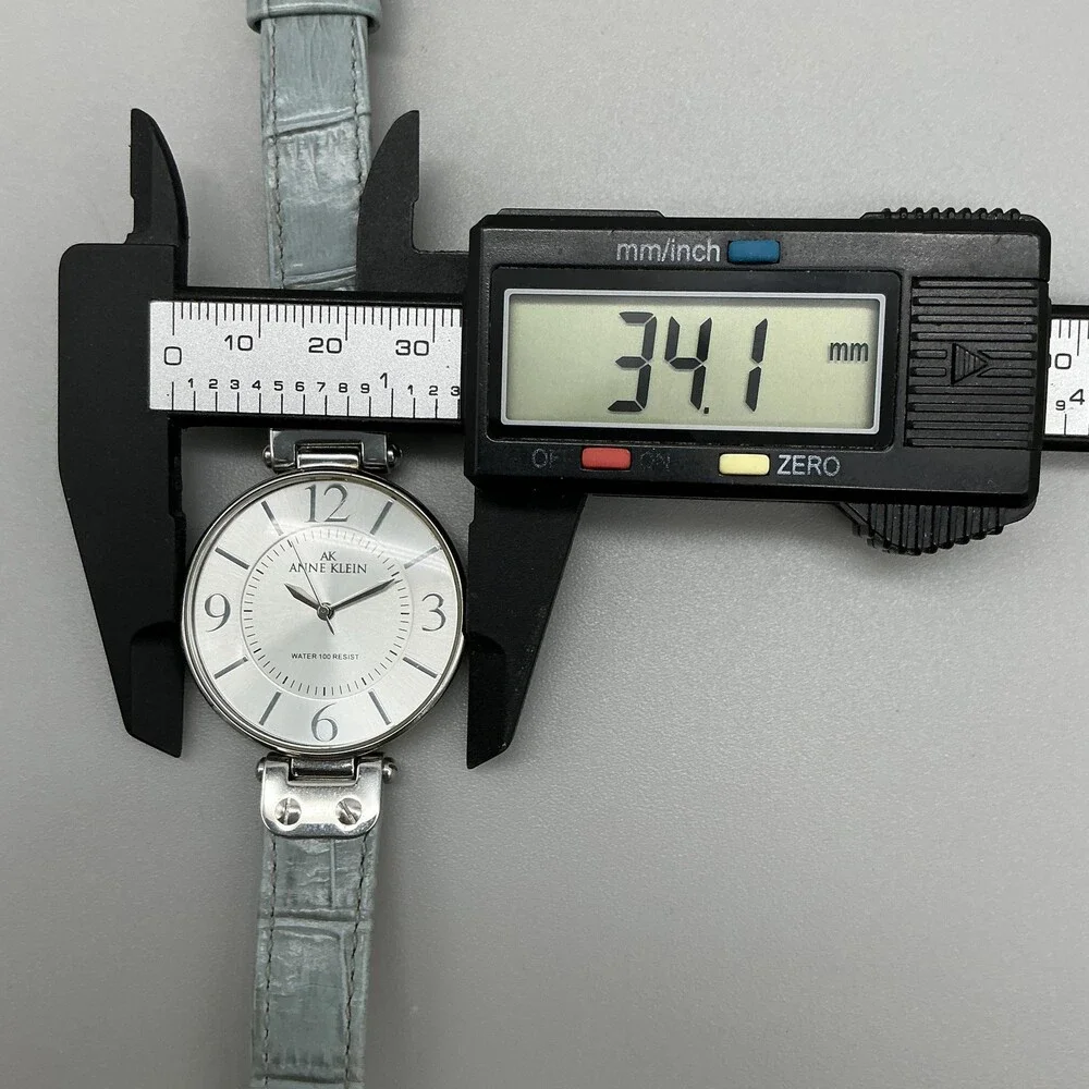 Anne Klein 1090G9 Womens Watch 34mm Silver Tone Dial Gray Leather New Battery